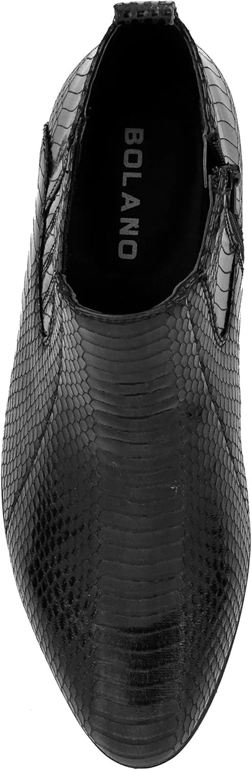 Bolano Adder Mens Dress Boots - Realistic Snake Print, Easy Zipper Slip On Ankle Boots