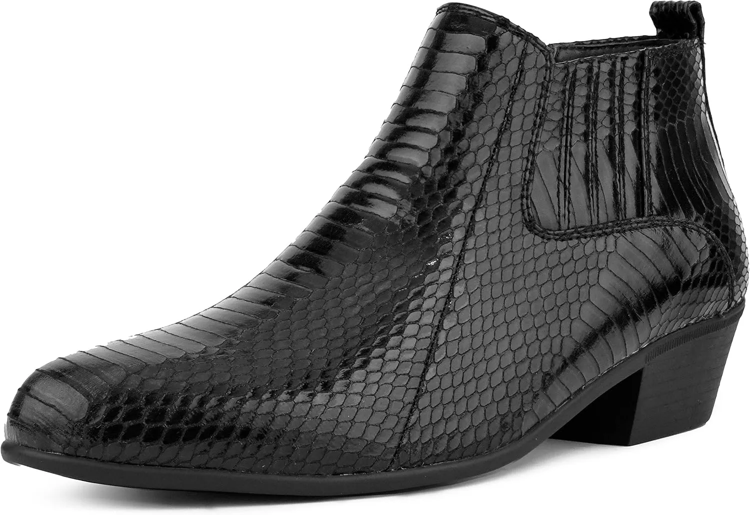 Bolano Adder Mens Dress Boots - Realistic Snake Print, Easy Zipper Slip On Ankle Boots