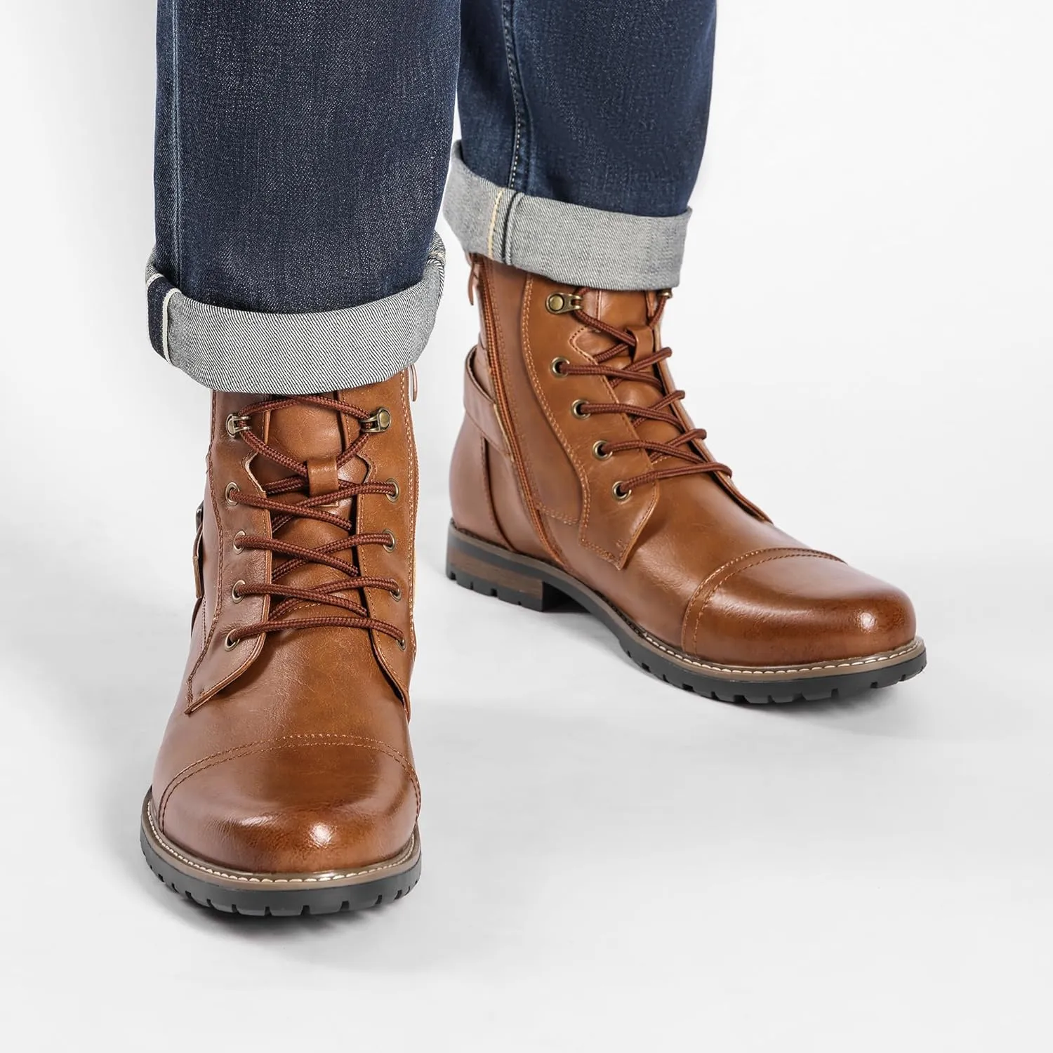 Bruno Marc Men's Motorcycle Combat Boots Zipper Biker Boot