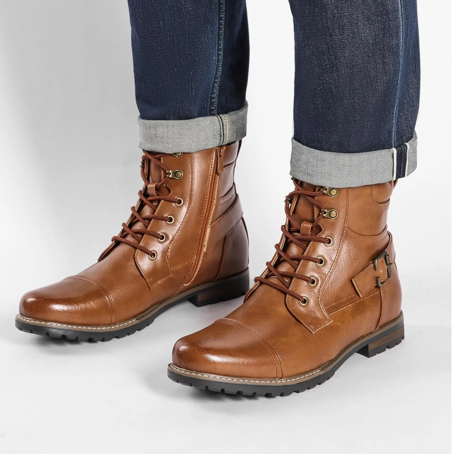 Bruno Marc Men's Motorcycle Combat Boots Zipper Biker Boot
