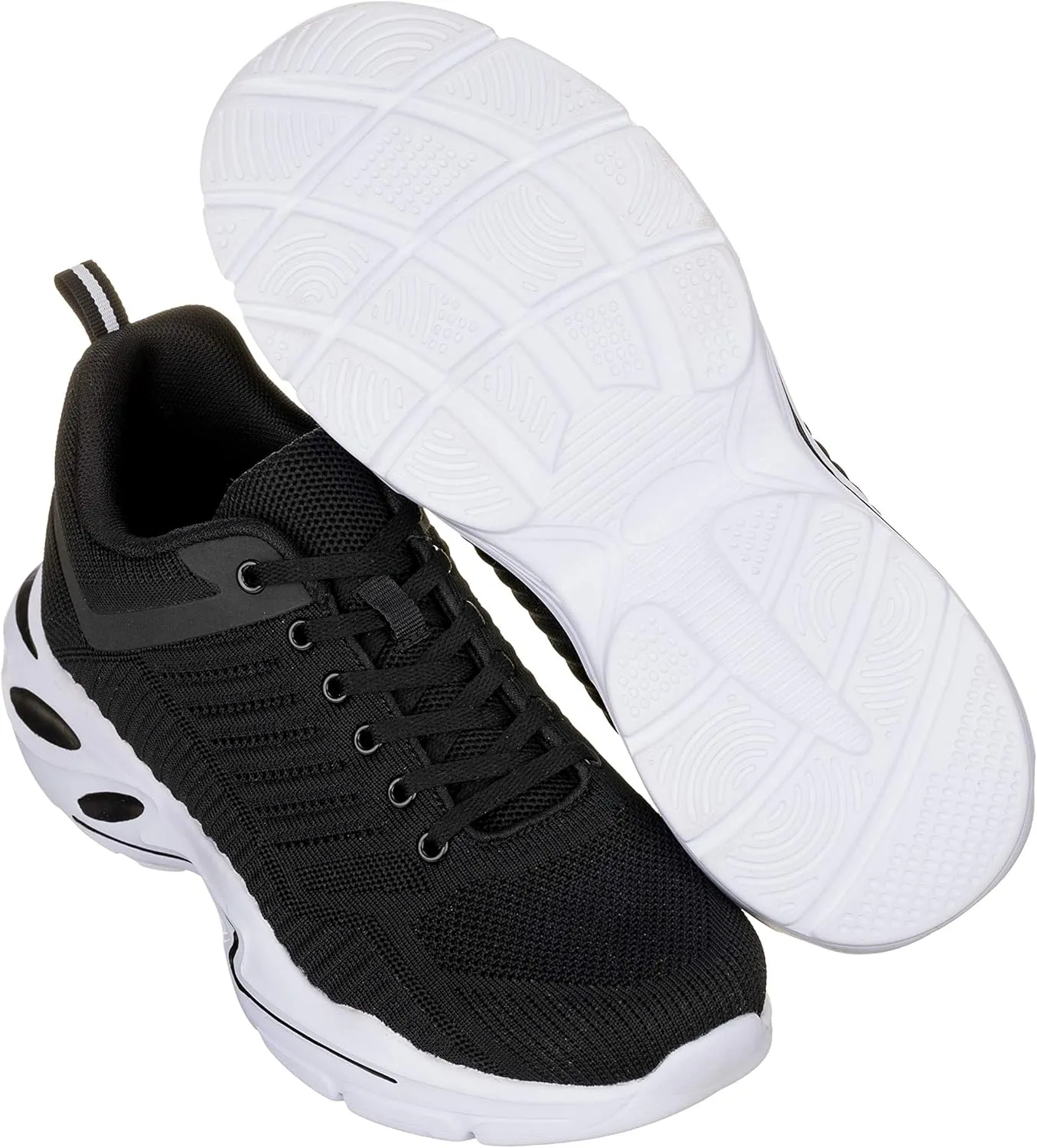 CALTO Men's Invisible Height Increasing Elevator Shoes - Black/White Super Lightweight Sporty Sneakers - 2.6 Inches Taller - Q330 - Size 8 D(M) US