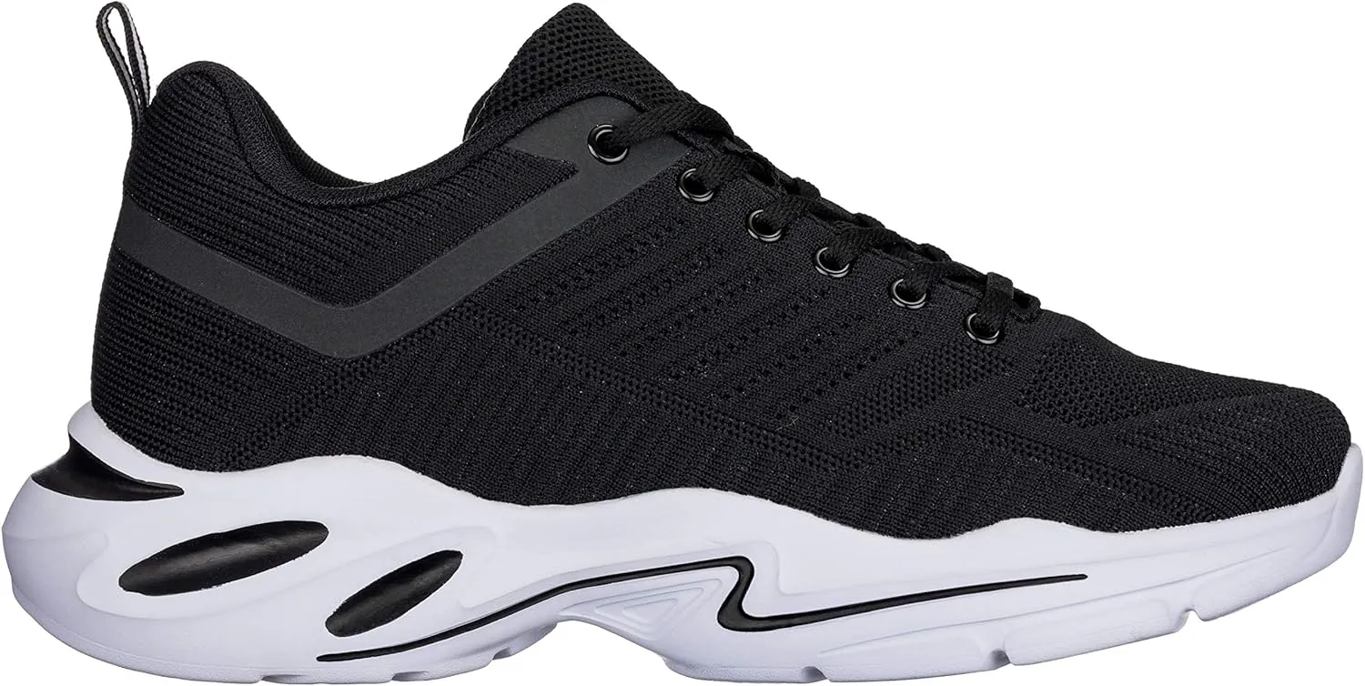 CALTO Men's Invisible Height Increasing Elevator Shoes - Black/White Super Lightweight Sporty Sneakers - 2.6 Inches Taller - Q330 - Size 8 D(M) US