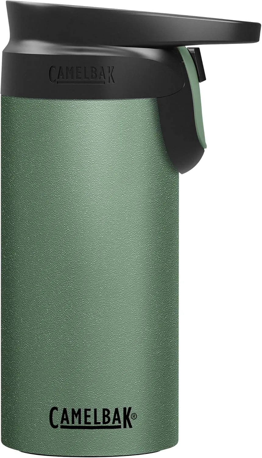 CamelBak Forge Flow Coffee & Travel Mug, Insulated Stainless Steel - Non-Slip Silicon Base - Easy One-Handed Operation - 12oz, Moss