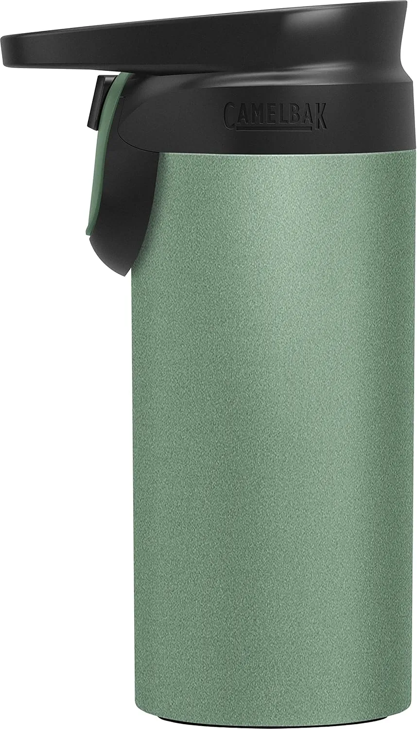 CamelBak Forge Flow Coffee & Travel Mug, Insulated Stainless Steel - Non-Slip Silicon Base - Easy One-Handed Operation - 12oz, Moss