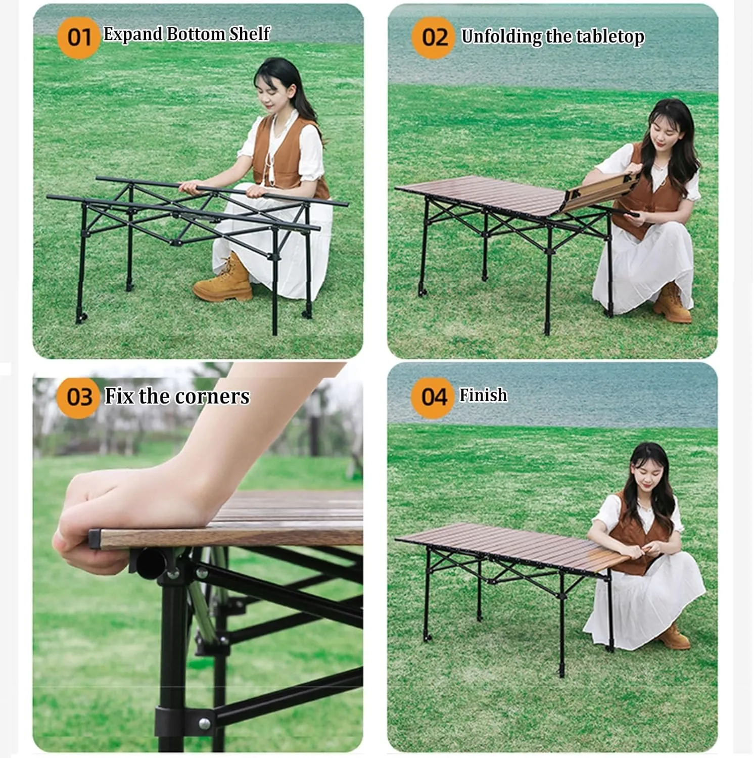 Camping Table Carbon Steel Aluminum Alloy Folding Picnic Table with Easy Carry Bag Lightweight Roll Table for Outdoor Cooking, Beach