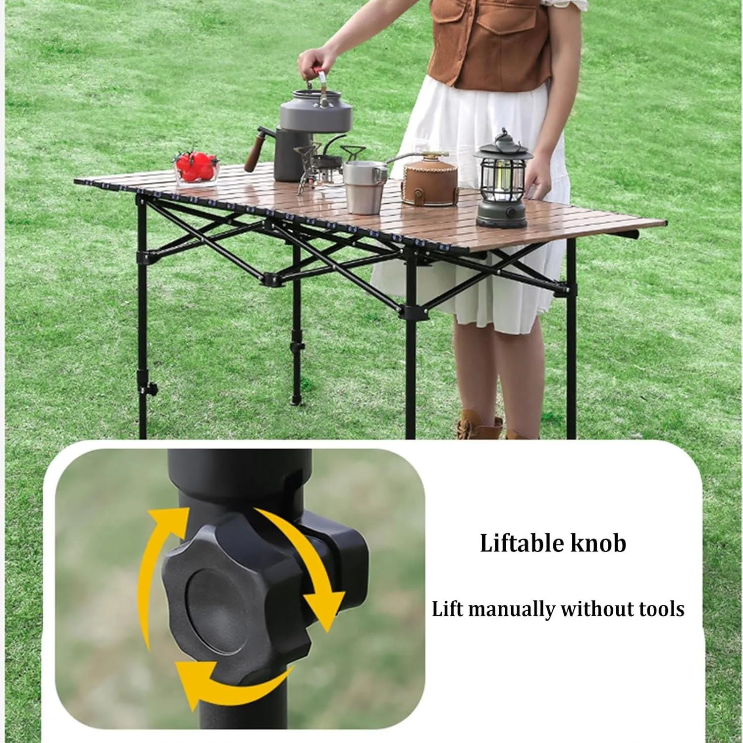 Camping Table Carbon Steel Aluminum Alloy Folding Picnic Table with Easy Carry Bag Lightweight Roll Table for Outdoor Cooking, Beach