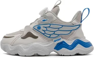 Captain Loon Kids Athletic Wing Design Sneakers, Chunky Wave Sole, Dial Closure, White/Blue