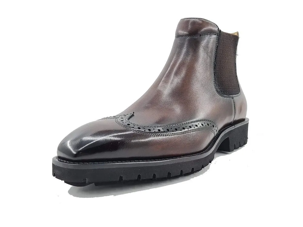 Carrucci brown boot men's slip-on wingtip Genuine Leather fashion design boot