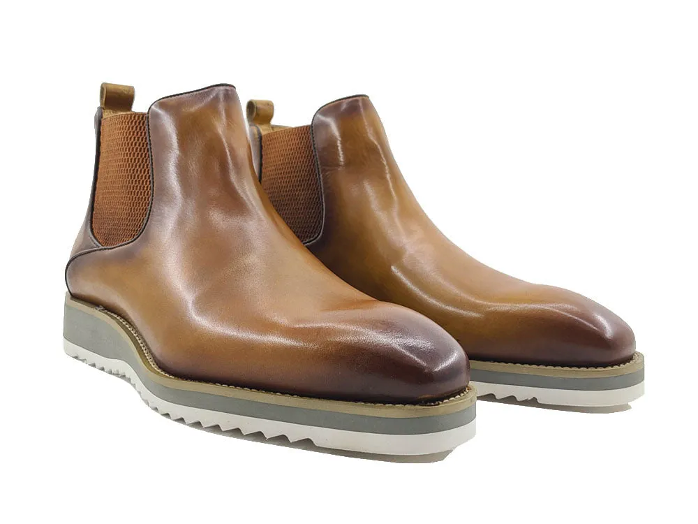 Carrucci chelsea boot cognac pull on Men's boots casual and dress design genuine leather