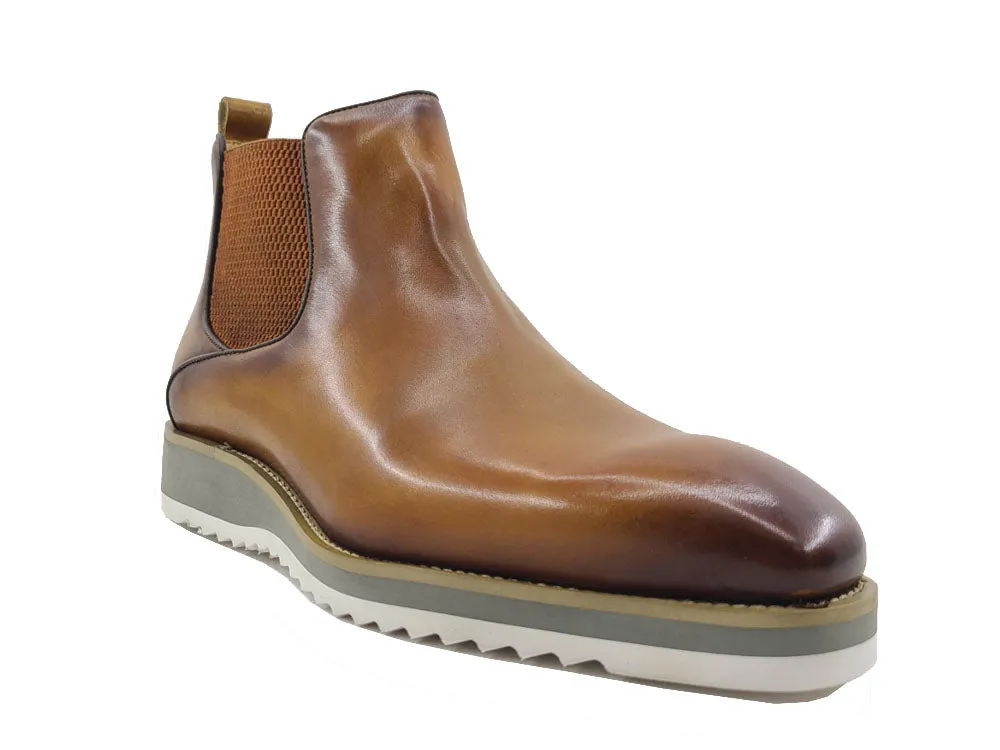 Carrucci chelsea boot cognac pull on Men's boots casual and dress design genuine leather