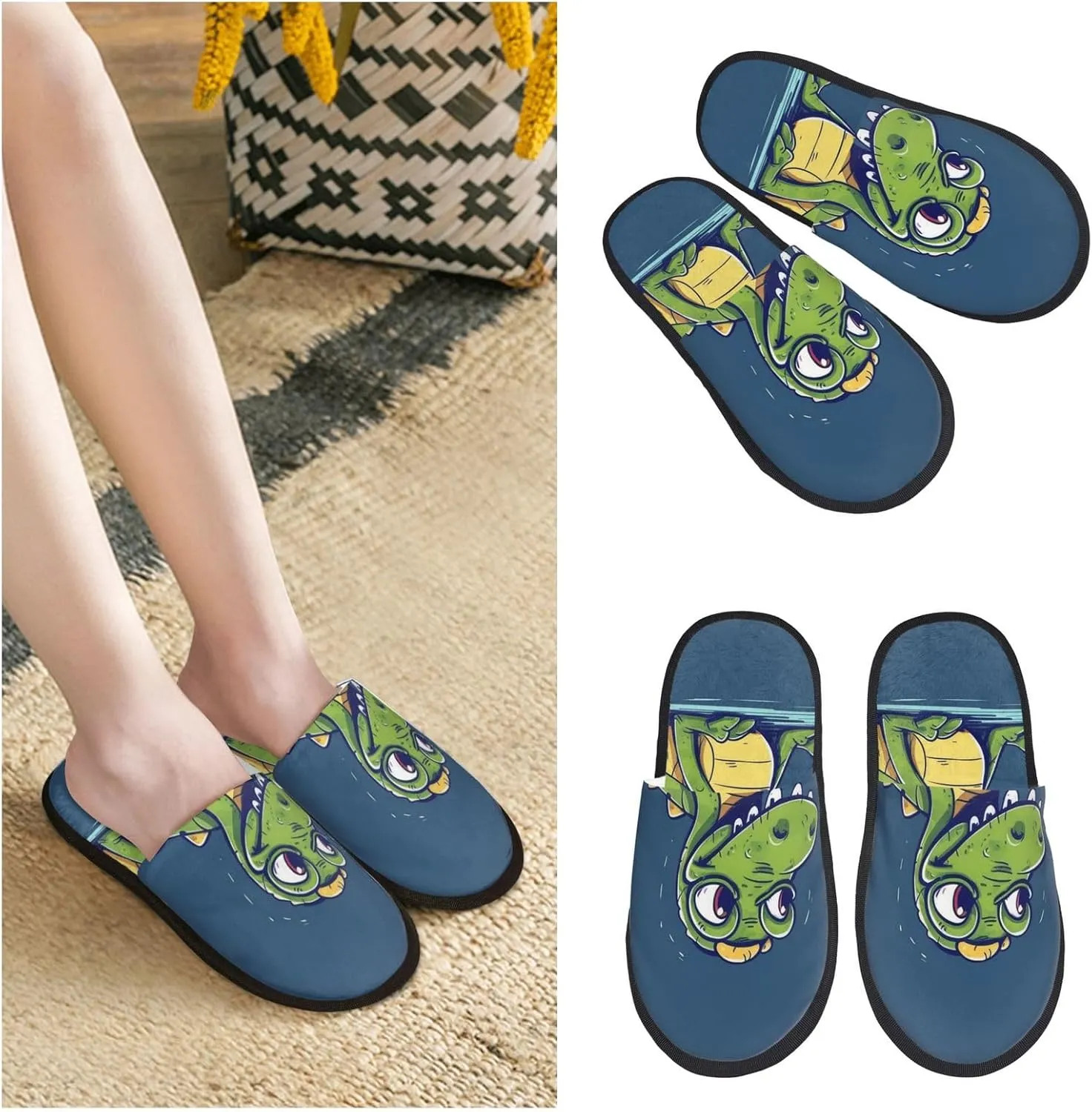 Cartoon crocodile Women's Slippers Fuzzy Slip-on Slippers Non-slip House Slippers Warm Cozy Bedroom Shoes