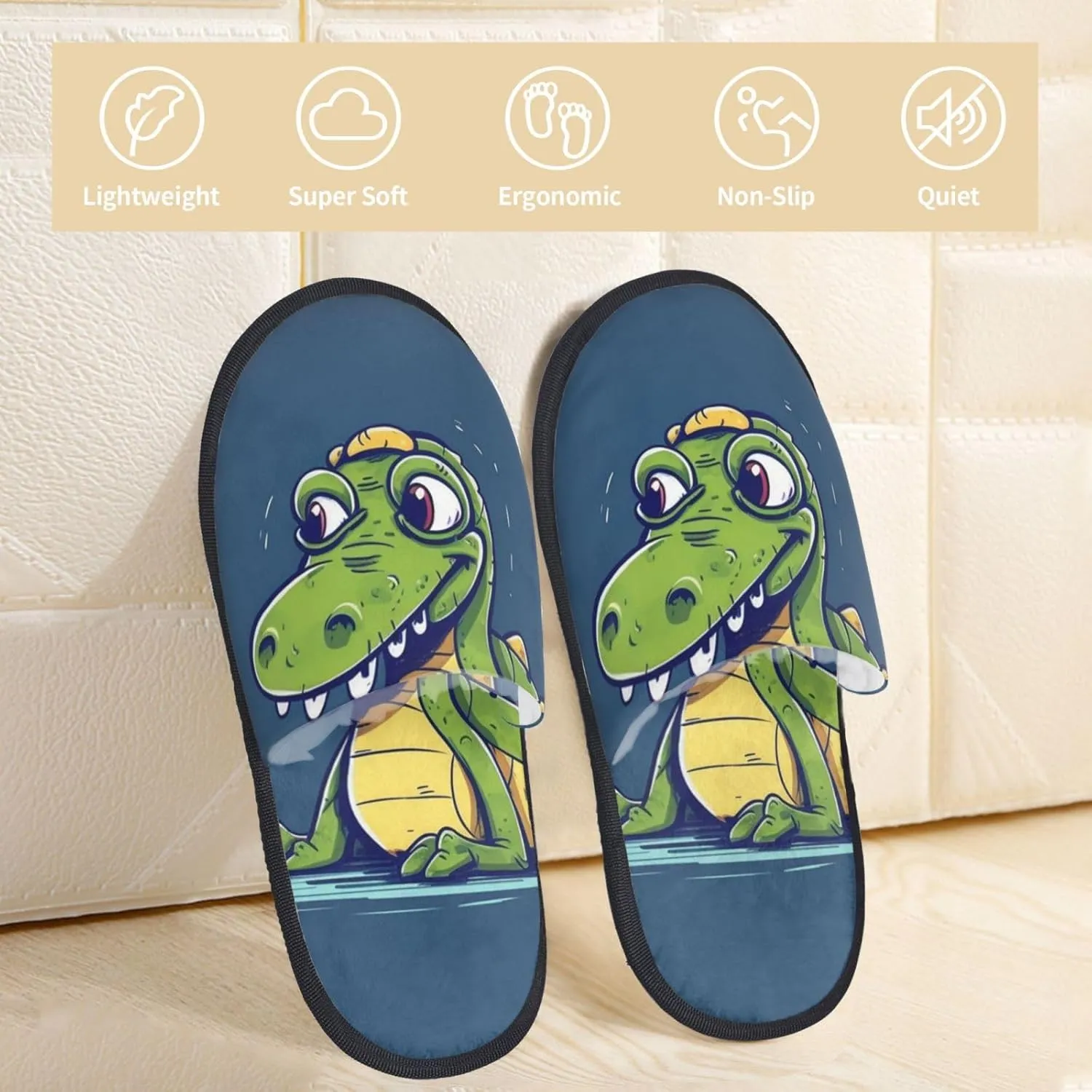 Cartoon crocodile Women's Slippers Fuzzy Slip-on Slippers Non-slip House Slippers Warm Cozy Bedroom Shoes