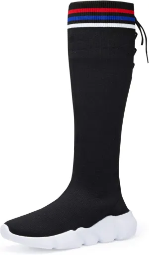Casbeam Womens Knee High Boots High Top Shoes for Girls Comfortable Slip-On Sock Sneakers