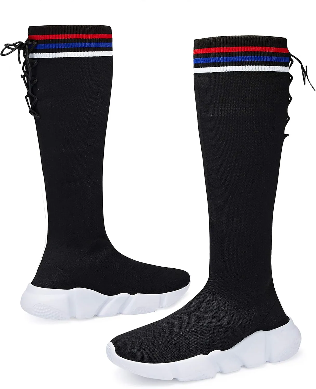 Casbeam Womens Knee High Boots High Top Shoes for Girls Comfortable Slip-On Sock Sneakers