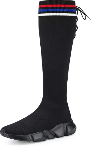 Casbeam Womens Knee High Boots High Top Shoes for Girls Comfortable Slip-On Sock Sneakers