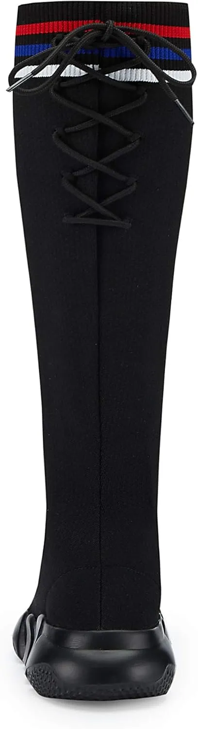 Casbeam Womens Knee High Boots High Top Shoes for Girls Comfortable Slip-On Sock Sneakers