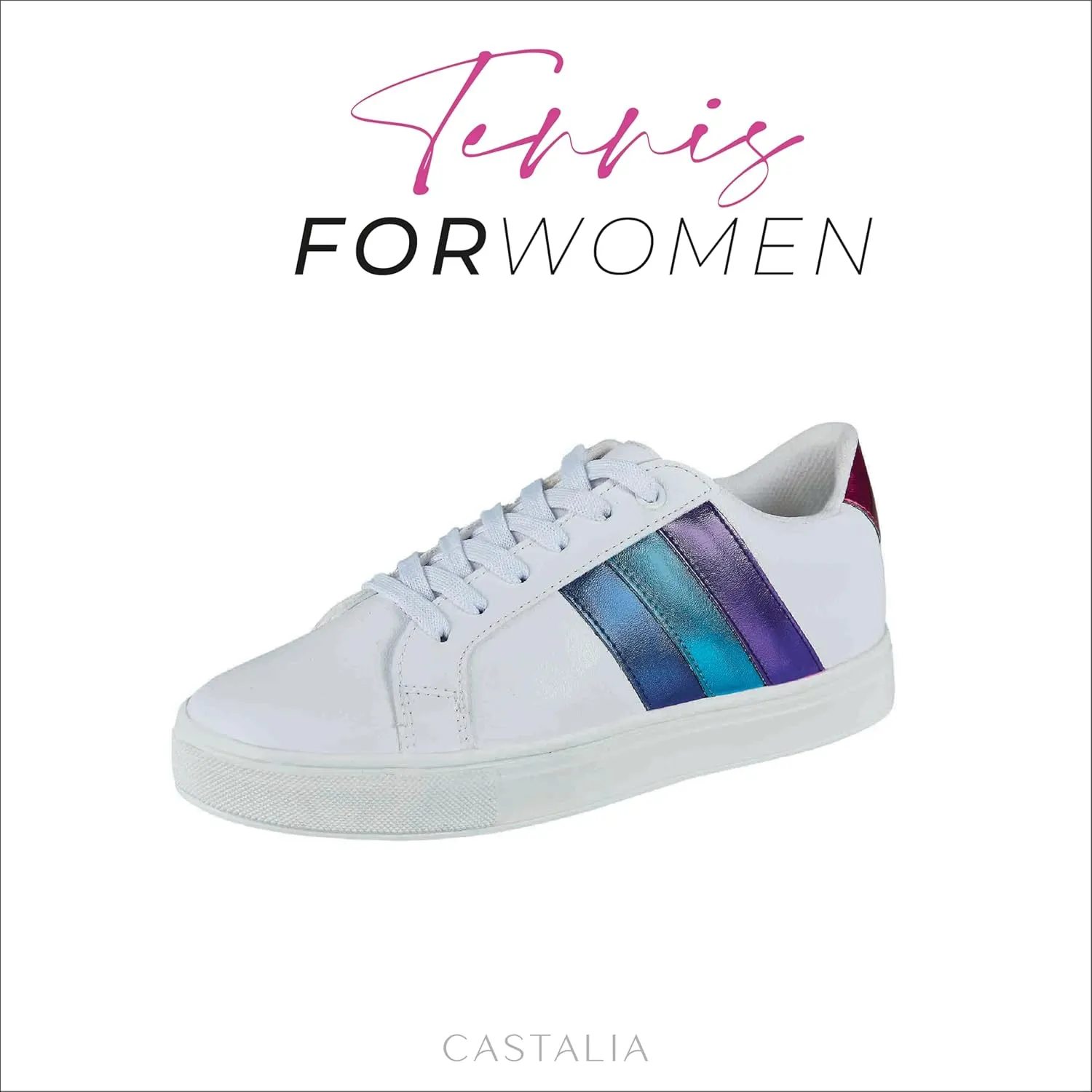 CASTALIA White Tennis Shoes Women, Stylish, Comfortable, Casual, Womens Walking Sneakers. Non-Slip Sole.