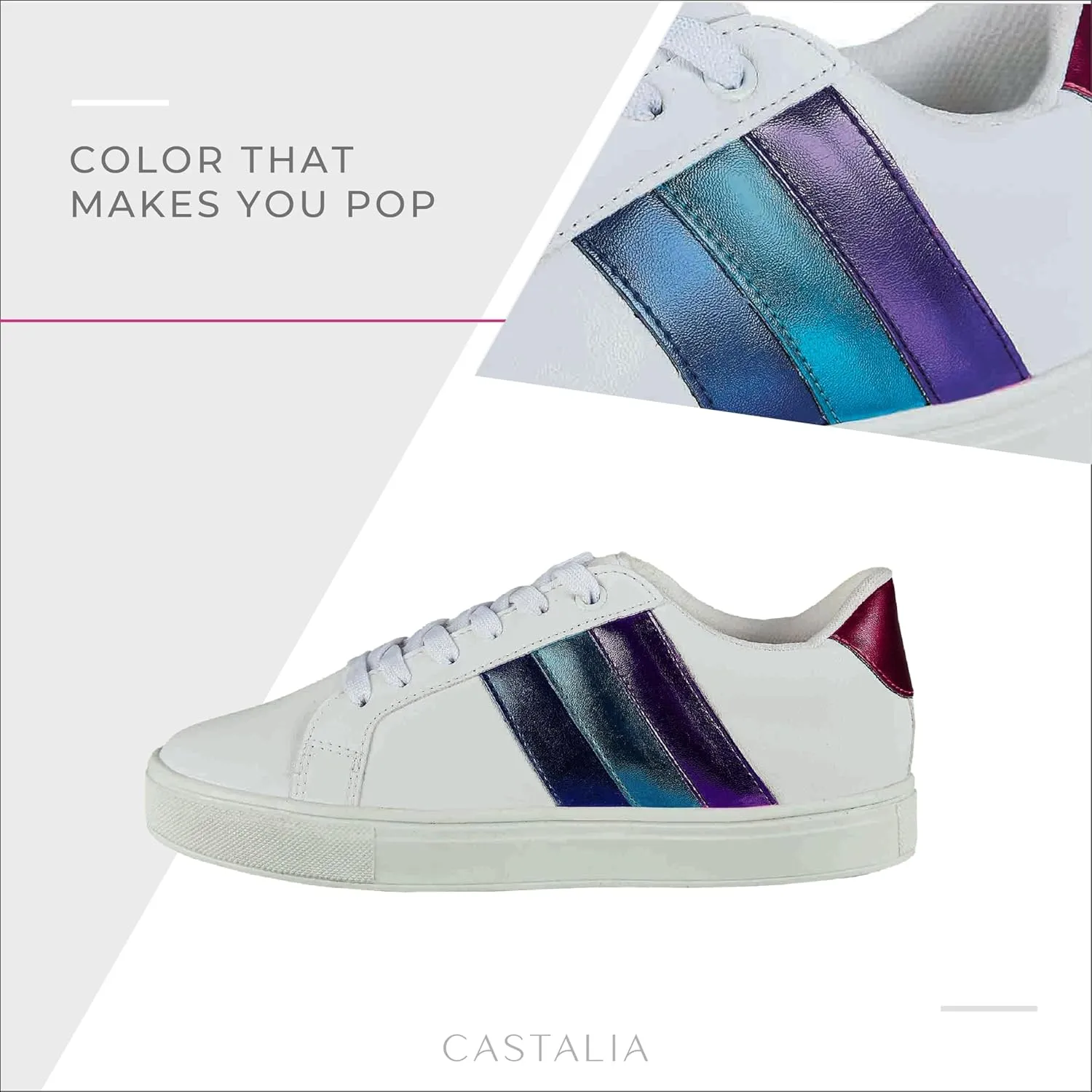 CASTALIA White Tennis Shoes Women, Stylish, Comfortable, Casual, Womens Walking Sneakers. Non-Slip Sole.