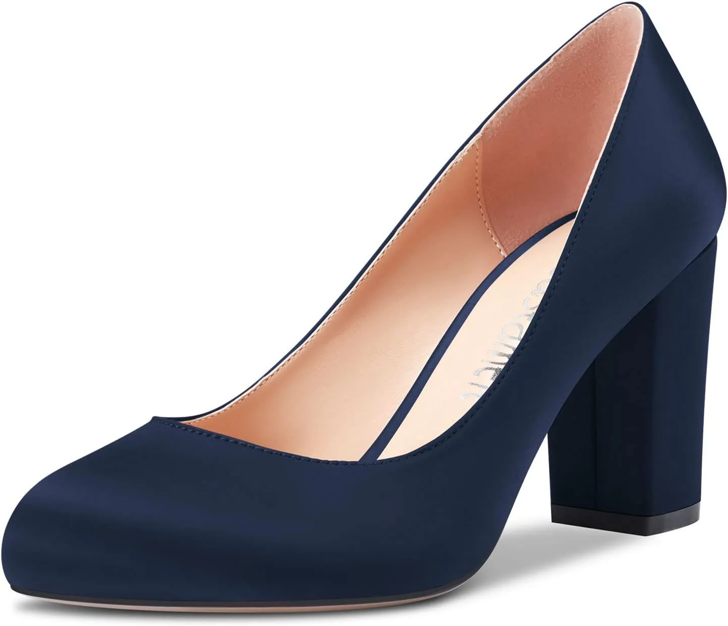 Castamere Women Chunky Block High Heel Round Toe Slip-on Pumps Wedding Party Dress 3.2 Inches Heels Shoes