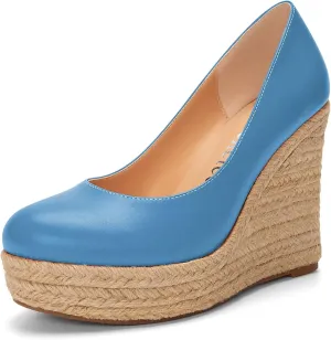 Castamere Women High Heel Wedge Platform Round Toe Pumps Slip-on Classic Cute Office Shoes
