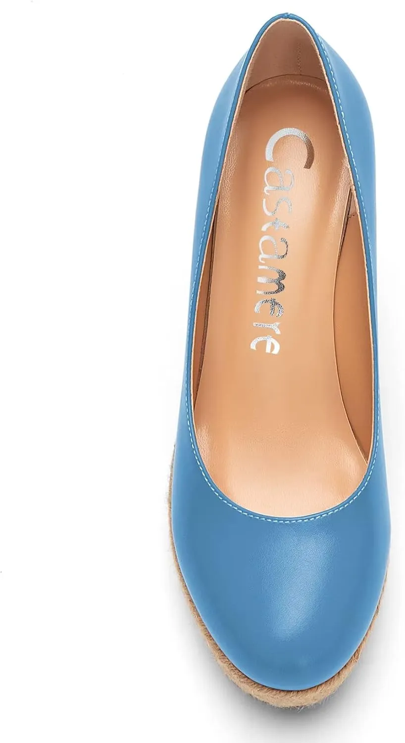 Castamere Women High Heel Wedge Platform Round Toe Pumps Slip-on Classic Cute Office Shoes