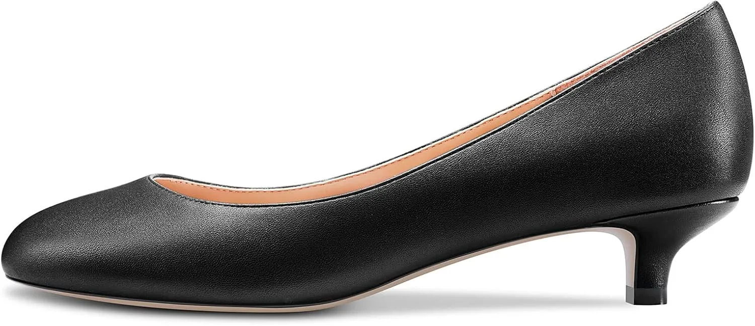 Castamere Women Stiletto Low Kitten Heel Round Toe Pumps Slip-on Cute Office 1.4 Inches Heels Shoes
