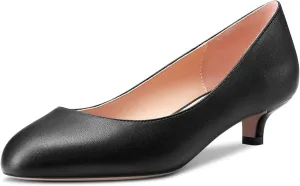 Castamere Women Stiletto Low Kitten Heel Round Toe Pumps Slip-on Cute Office 1.4 Inches Heels Shoes