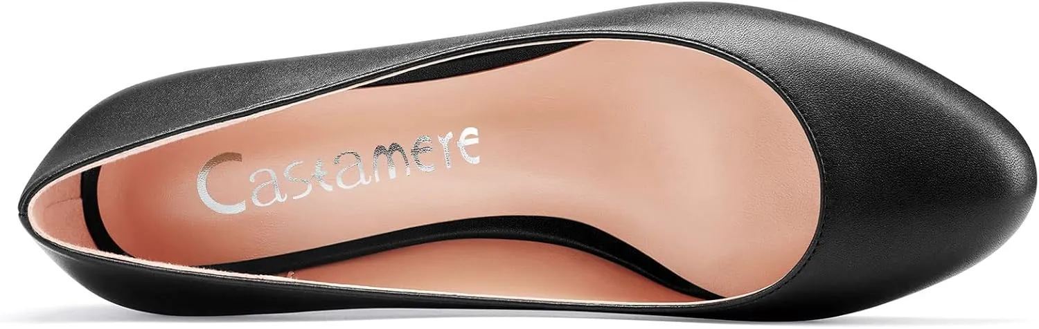 Castamere Women Stiletto Low Kitten Heel Round Toe Pumps Slip-on Cute Office 1.4 Inches Heels Shoes