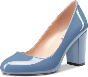 Castamere Women's High Heels Round Toe Slip-On Pumps Block Heel 8CM