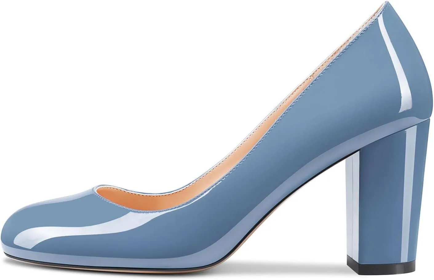 Castamere Women's High Heels Round Toe Slip-On Pumps Block Heel 8CM