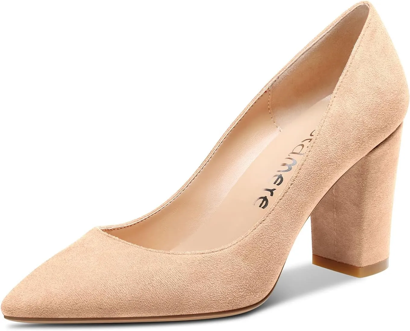 Castamere Womens Mid Chunky Block Heel Pointed Toe Slip-on Office Pumps Wedding Dress Cute Classic Shoes 3" Heels