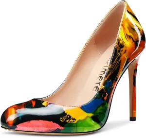 Castamere Womens Round Toe High Heels Pumps Slip On Stilettos 10CM Heel