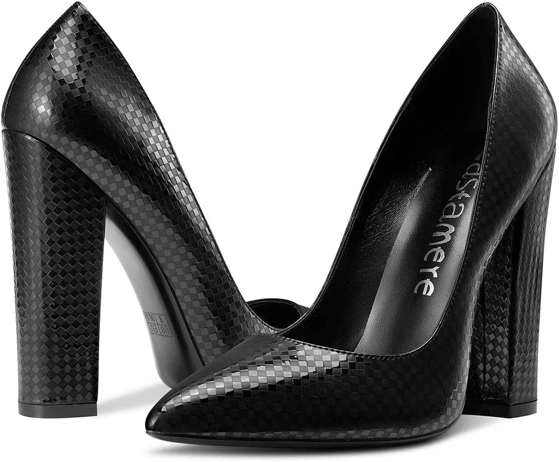 Castamere Womens Sky High Block Heels Pumps Pointed Toe Slip-on 4.7 Inch Heels Shoes