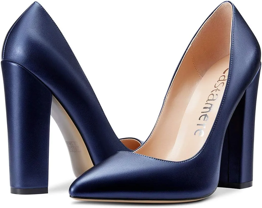 Castamere Womens Sky High Block Heels Pumps Pointed Toe Slip-on 4.7 Inch Heels Shoes