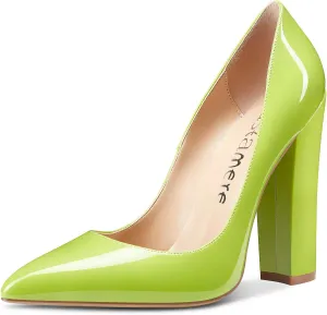 Castamere Womens Sky High Block Heels Pumps Pointed Toe Slip-on 4.7 Inch Heels Shoes
