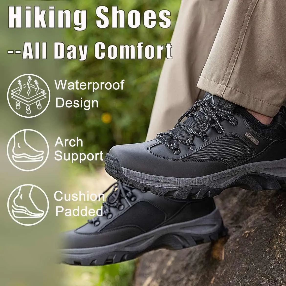 CC-Los Men's Hiking Shoes | Waterproof Work Shoes | Non-Slip & Comfortable Walking Size 7.5-14