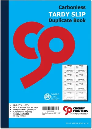 Cherry Easy Removal Fold and Tear Tardy Slip Book with Carbonless Copies / 400 (3.89 x 2.92 Inches) Slips Per Book