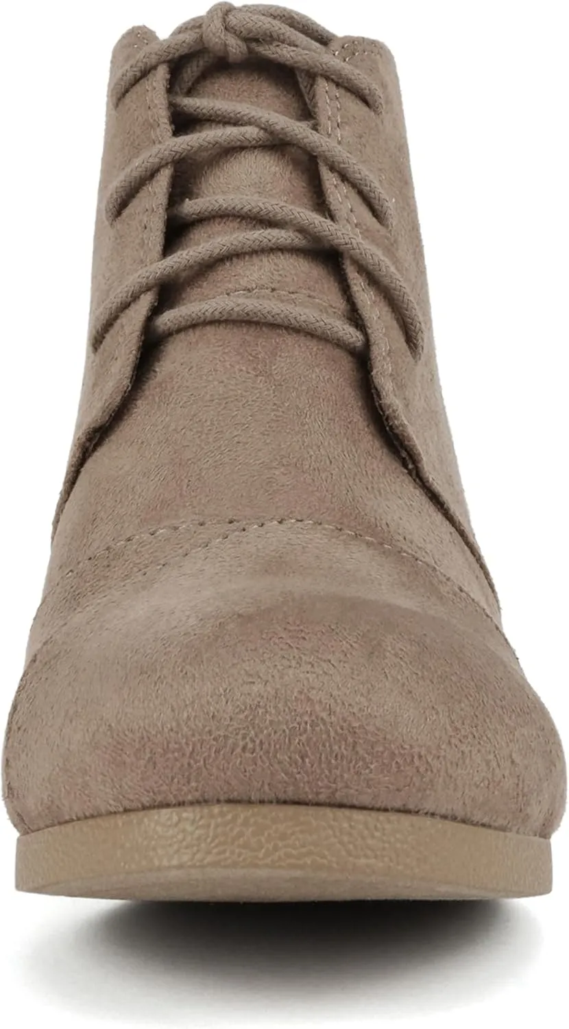 CITYCLASSIFIED “REX” ~ Women Lace Up Rounded Toe Low Wedge Ankle Bootie