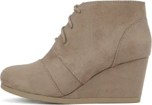 CITYCLASSIFIED “REX” ~ Women Lace Up Rounded Toe Low Wedge Ankle Bootie