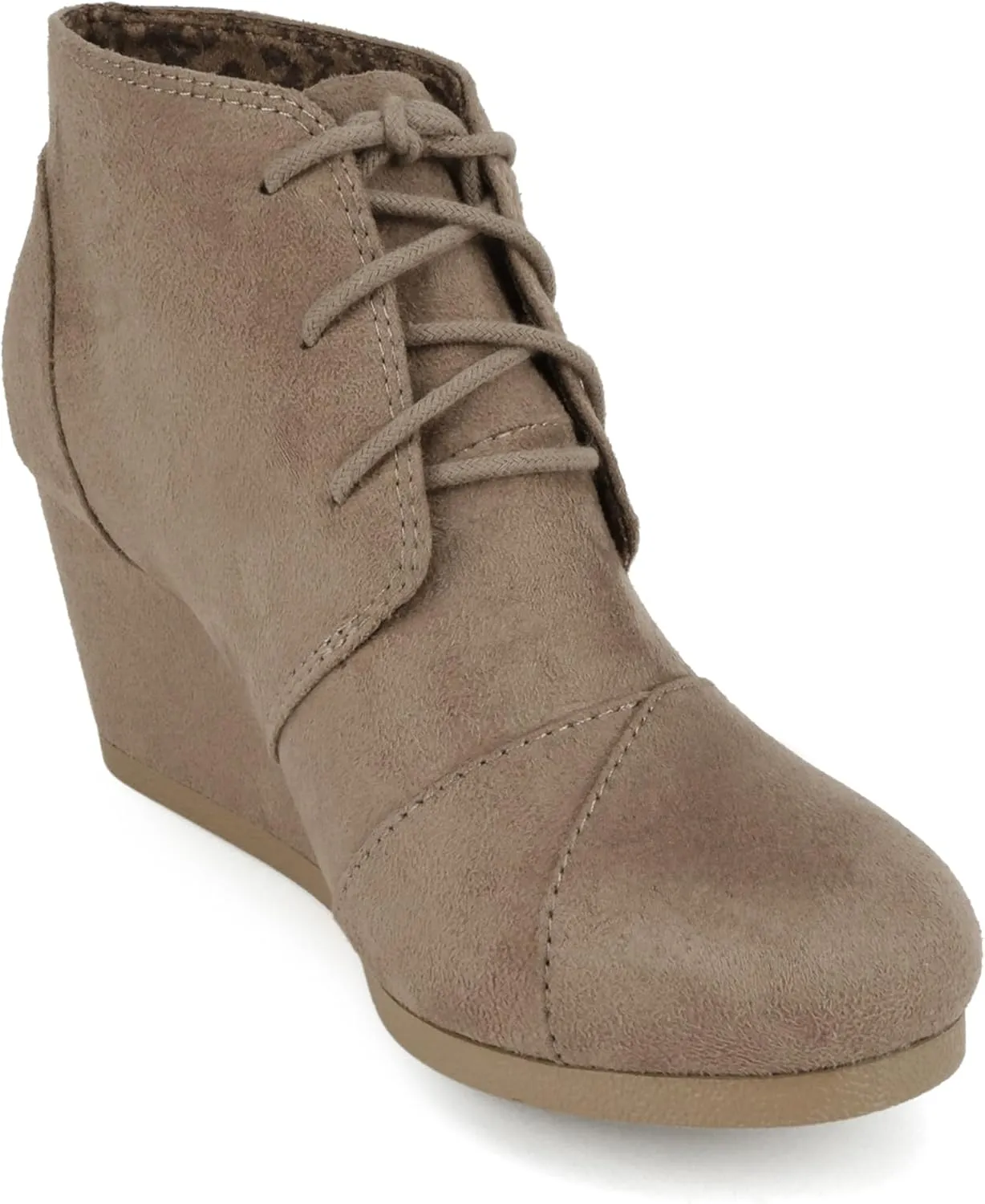 CITYCLASSIFIED “REX” ~ Women Lace Up Rounded Toe Low Wedge Ankle Bootie