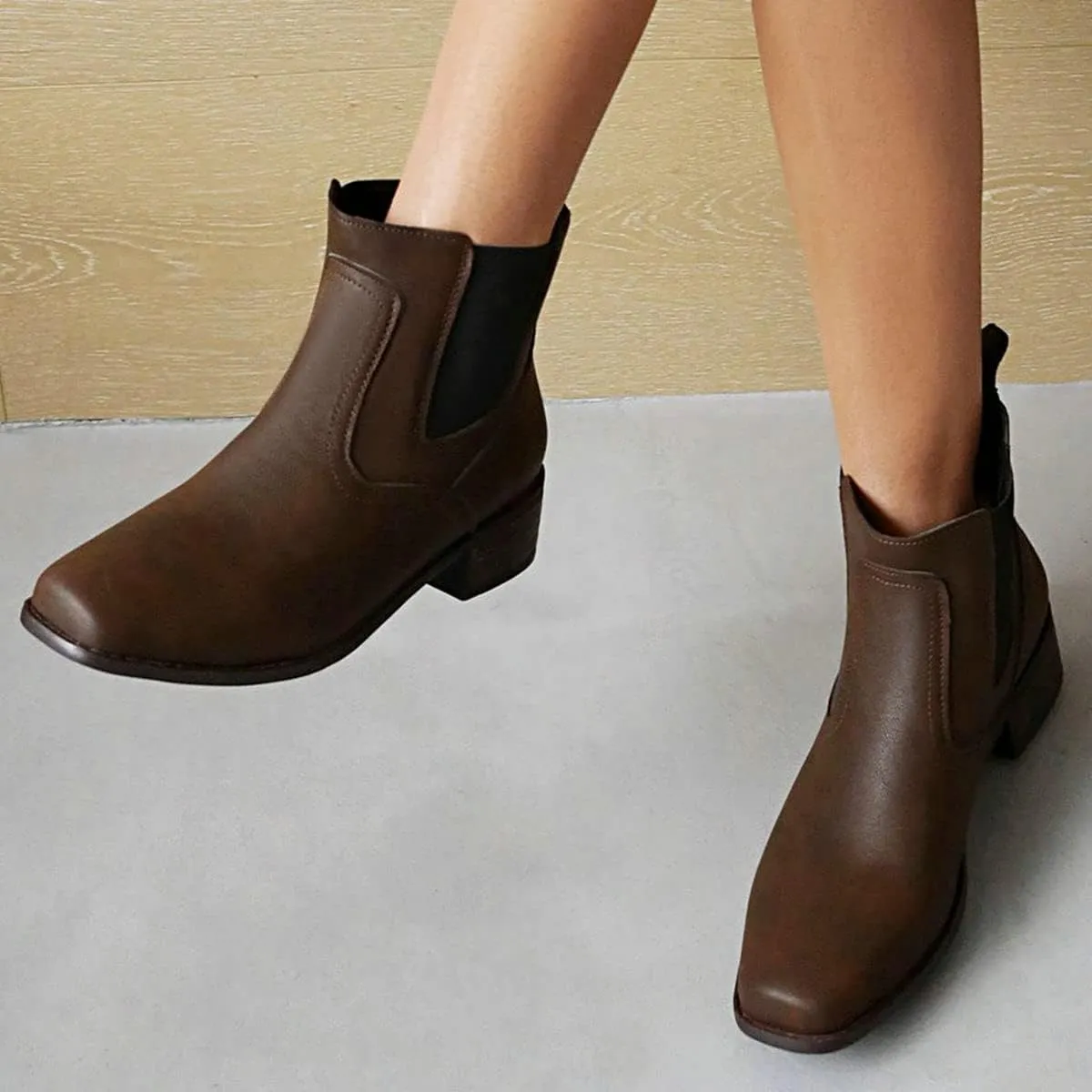 ClassicSter Womens Square Toe Chelsea Ankle Boots Low Chunky Block Heeled Stretch Booties
