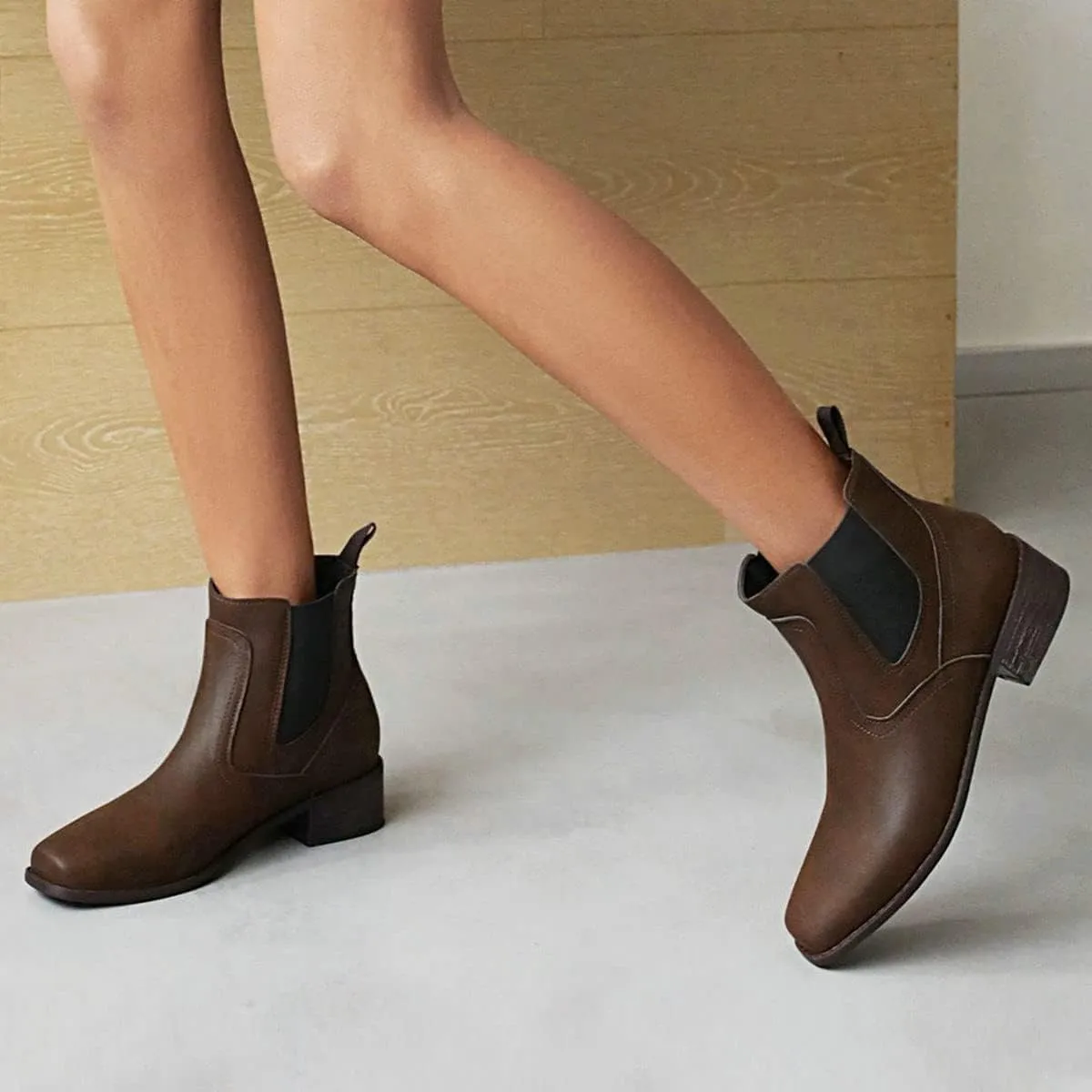 ClassicSter Womens Square Toe Chelsea Ankle Boots Low Chunky Block Heeled Stretch Booties