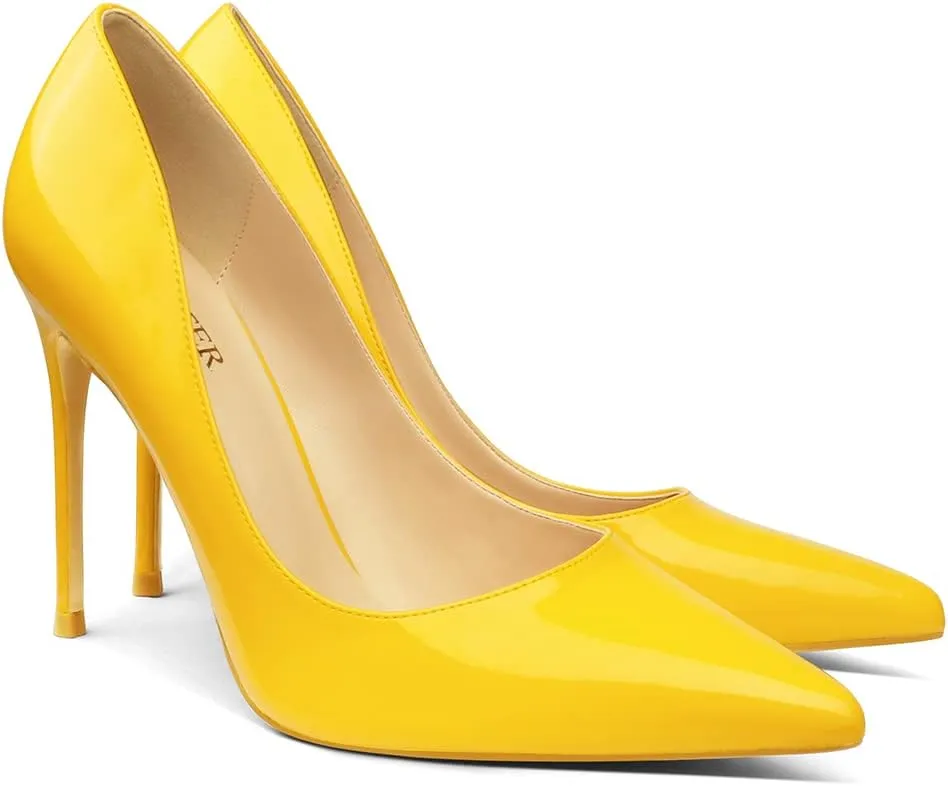 COLETER Women's 4 Inch Pumps Pointy Toe Wedding Dress Shoes Slip on Stiletto Pumps
