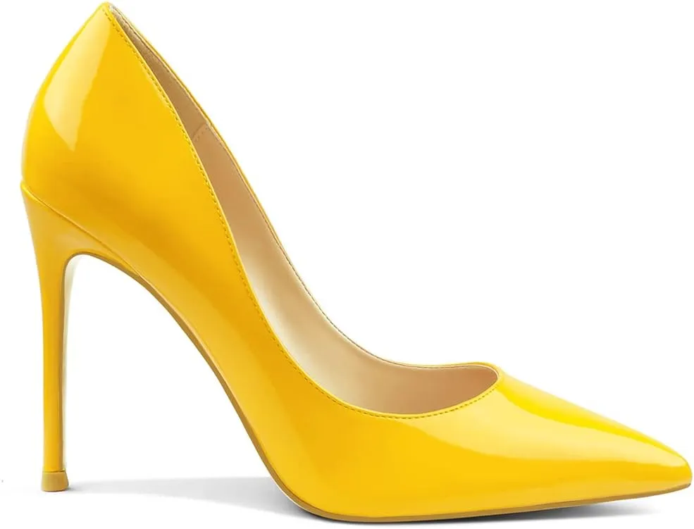 COLETER Women's 4 Inch Pumps Pointy Toe Wedding Dress Shoes Slip on Stiletto Pumps