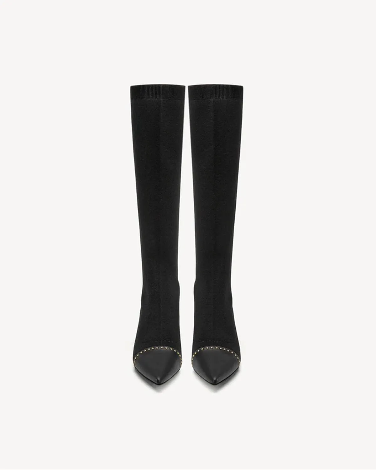 COSY Women's Knit Pointed Toe High Boots, Stretch High Booties for Women, Comfortable Fall Winter Casual Shoes