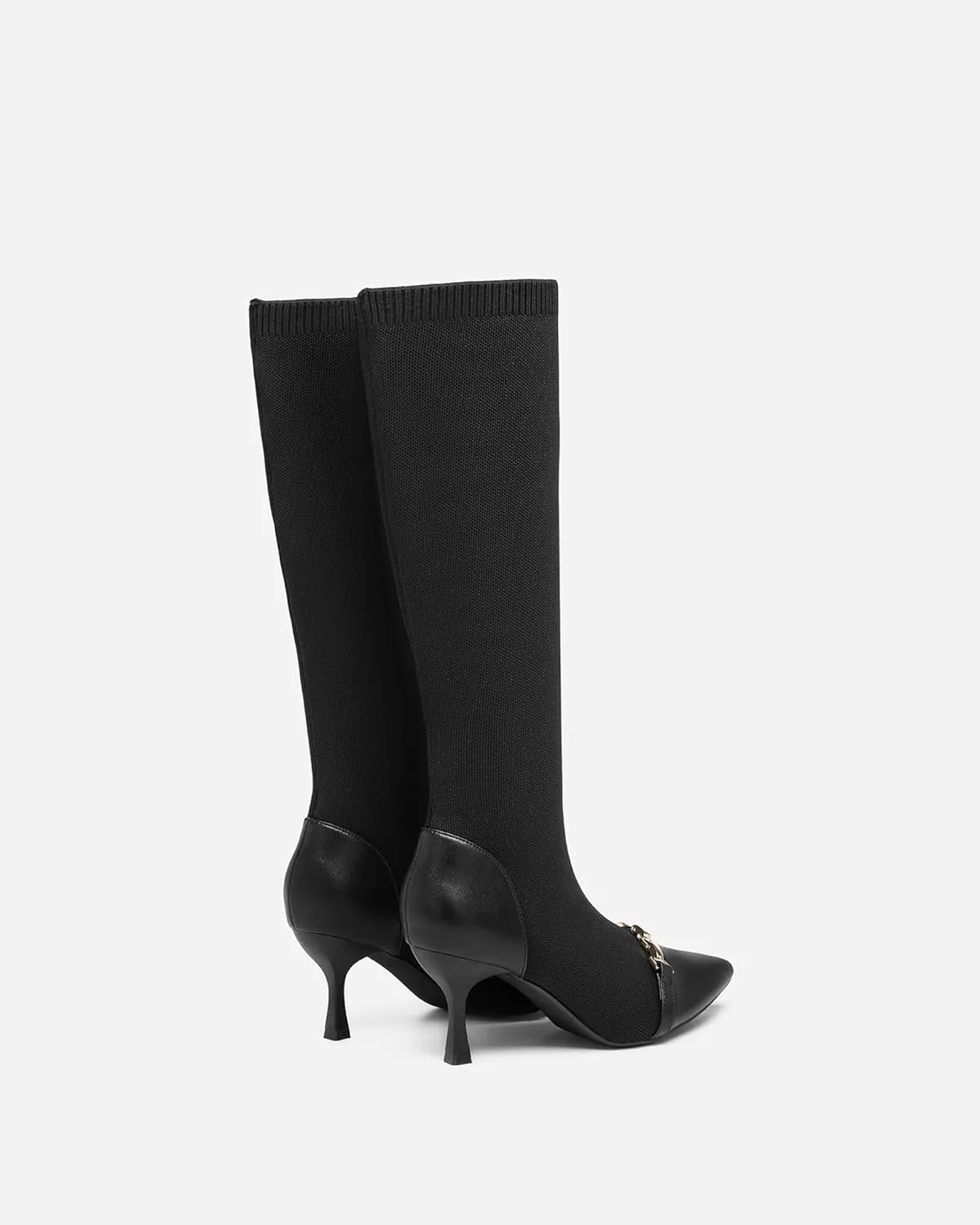 COSY Women's Knit Pointed Toe High Boots, Stretch High Booties for Women, Comfortable Fall Winter Casual Shoes