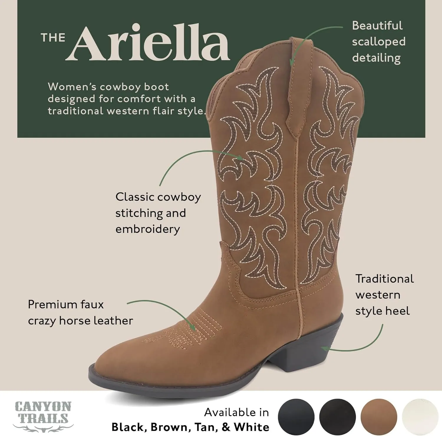 Cowboy Boots for Women - Classic Embroidery Traditional Style Cowgirl Boots, Comfortable Western Boots