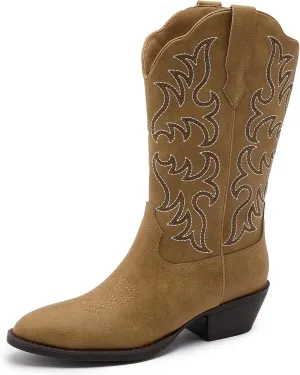 Cowboy Boots for Women - Classic Embroidery Traditional Style Cowgirl Boots, Comfortable Western Boots