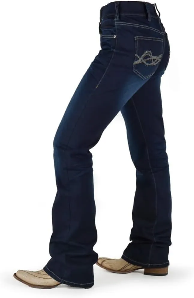 Cowgirl Tuff Western Jeans Womens Shattered Pull On Dark Wash PULDRK