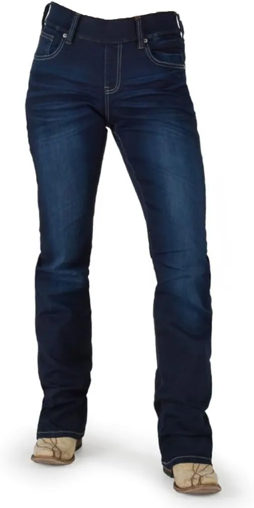 Cowgirl Tuff Western Jeans Womens Shattered Pull On Dark Wash PULDRK